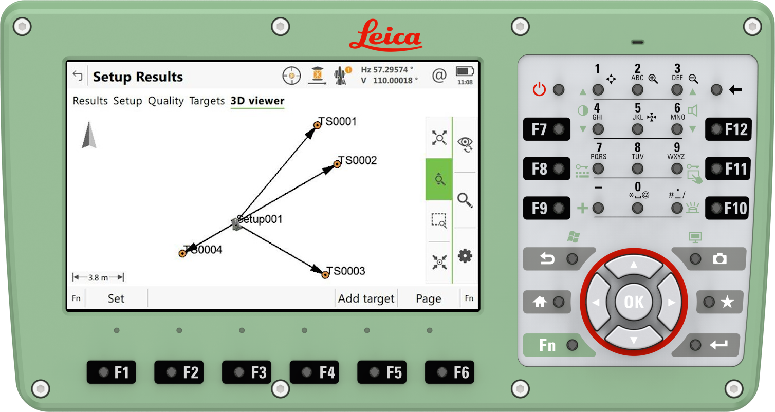 A Leica Captivate Rail App screenshot showing check track with a gauge device on a CS30 field controller.
